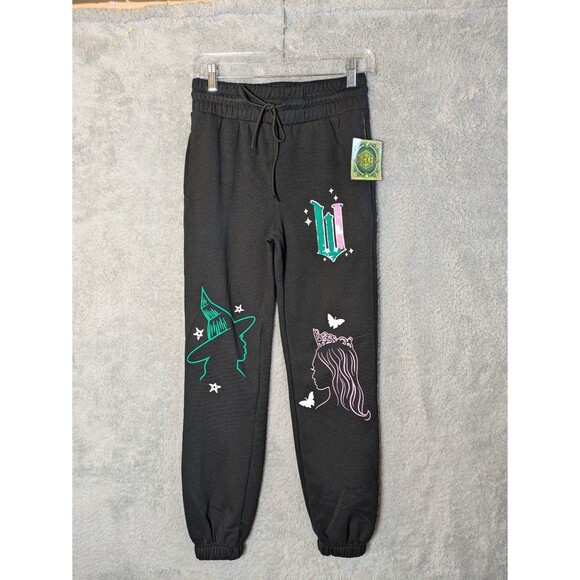 Wicked Elphaba Glinda Embroidered Sequins Black Jogger Sweatpants XXS NWT - Picture 1 of 9